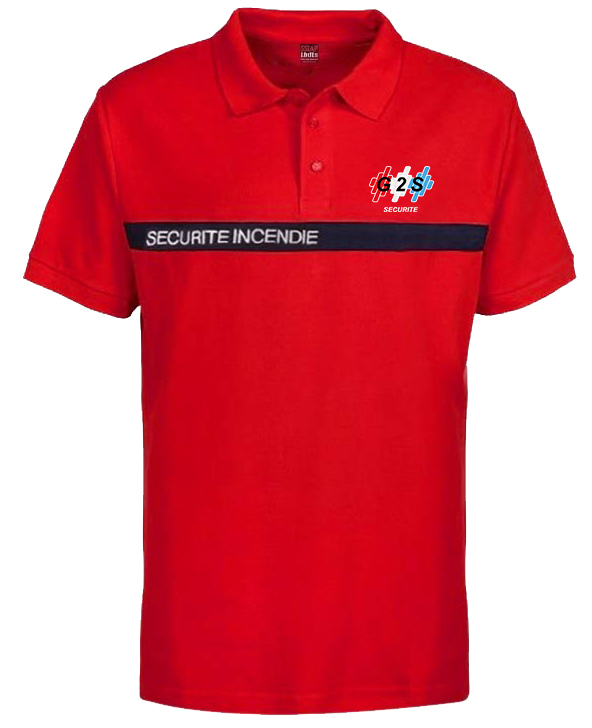 Polo SSIAP G2S rouge bande marine SECURITE INCENDIE (Stock client)